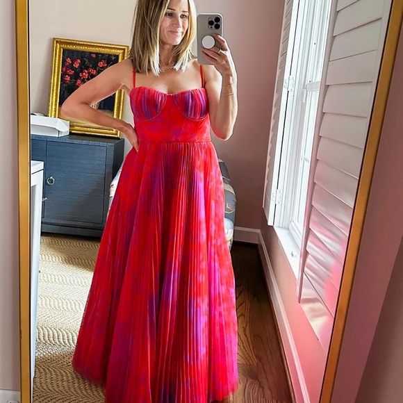 Hutch Amara Floral Bustier Fit & Flare Pleated Dress Size 12 Orange Sleeveless - Picture 3 of 4